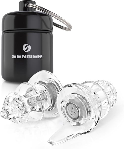 Senner ® PartyPro | Gehörschutz für Musik & Musiker - Ohrstöpsel für Festivals, Konzerte, Partys und Discos - transparente Party Earplugs mit 18 dB Lärmreduzierung - mit Alubehälter