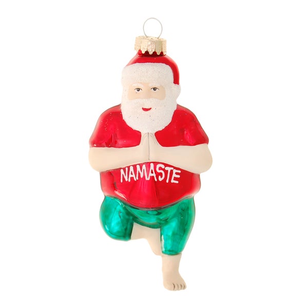 Multicolor 12cm Santa im Yogastand, Glasornament, mundgeblasen und handdekoriert, 1 Stck., Weihnachtsbaumkugeln, Christbaumschmuck, Weihnachtsbaumanhänger