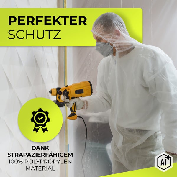 Detailansicht eines weißen Schutzanzugs mit Gummizügen