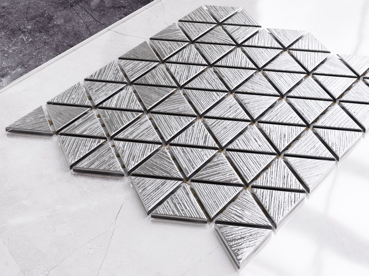 Glasmosaik auf Netz für Bad und Küche 26.3 cm x 30.3 cm - Silver Chrome