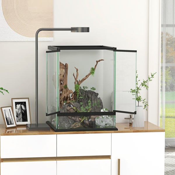 PawHut Reptile Terrarium, 45L x 45B x 60H cm, Hartglas, Stahldraht, Schwarz