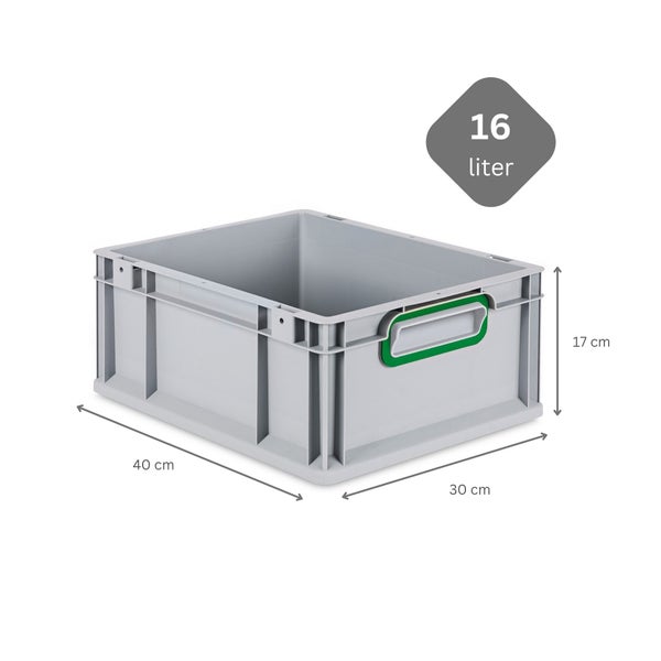 PROREGAL Spar Set 10x Eurobox Nextgen Color HxBxT 17 x 30 x 40 cm 16 Liter Griffe Grün Geschlossen Glatter Boden Eurobehälter Transportbox