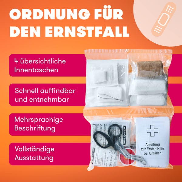 Erste Hilfe Nachfüllset ÖNORM Z1020 Typ1 inkl. Erste Hilfe Anleitung - Verbandskasten Nachfüllset Ö-NORM Z 1020 Typ 1 mit praktischen Innentaschen - ÖNORM Z1020 Typ1 Nachfüllset für Betriebe