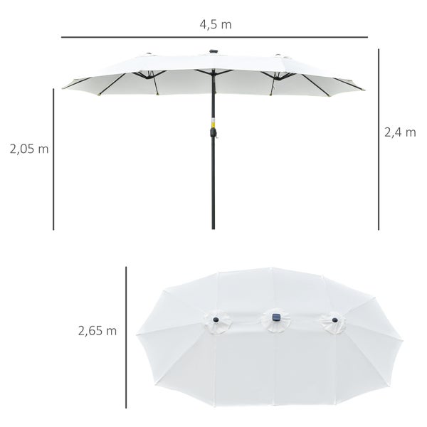 Outsunny Sonnenschirm mit LED Solar, Doppelsonnenschirm, 4,5m, Polyester-Gewebe, Metall, Schwarz+Cremeweiß