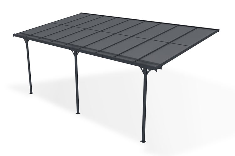 Terrassenüberdachung garten alu Grau KLEO - Höhe verstellbar 556x300x225/270 cm - mit Polycarbonat Dach Grau halbtransparent 6mm Auch Pergola/Carport