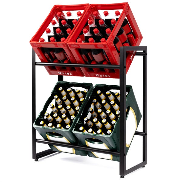 FLOORDIREKT Flaschenkastenständer Kenji - Robustes Lagerregal - für Büro, Küche, Garage oder Flur - Schwarz - 70 x 32 x 79 cm