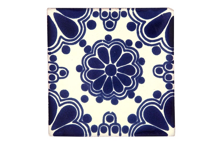 Fliesenmuster mit Sonne, Blumen und geometrischen Formen