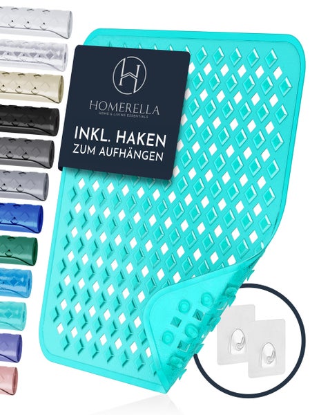 Homerella® Duschmatte rutschfest - 100% BPA frei - Inkl. 2 Haken zum Aufhängen 53x53cm - Antirutschmatte Dusche hautsensitiv & schimmelresistent - Duscheinlage maschinenwaschbar