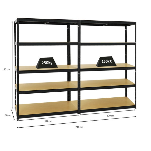 PROREGAL Mega Deal 2x Schwerlastregal Big Elephant M HxBxT 180 x 120 x 60 cm Fachlast 250 kg Schwarz