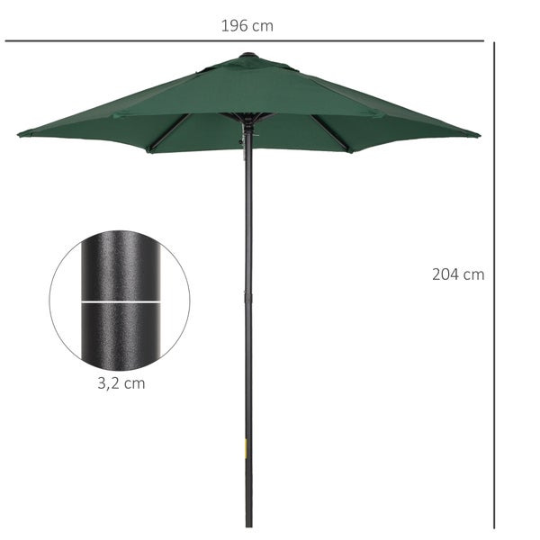 Outsunny Sonnenschirm Ø196 cm, Sonnenschirm mit Knickfunktion, sechseckig Balkonschirm Strandschirm windfest stabil Marktschirm Kurbelschirm Sonnenschutz für Strand Balkon Garten, Grün