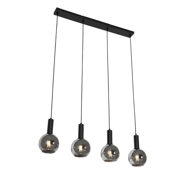 Hängeleuchte mit vier grauen Glaskugeln