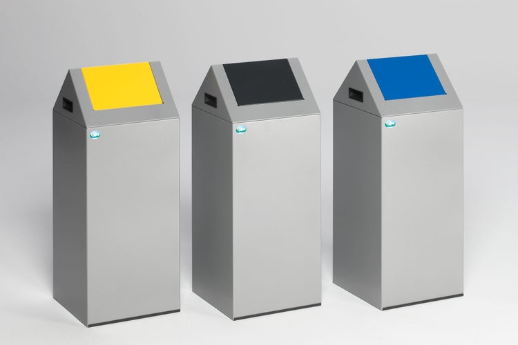 PROREGAL Selbstlöschender Wertstoffsammler Spitz Mit Einwurfklappe 60 Liter HxBxT 80 x 32 x 32 cm Verzinkter Stahl Silber Anthrazit