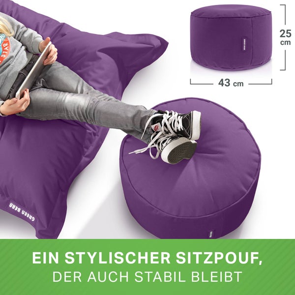 Green Bean Sitzsack-Hocker 45x25cm mit EPS-Perlen Füllung - Fußhocker Fußkissen Sitz-Pouf für Sitzsäcke - Bodenkissen für Kinder und Erwachsene - Fußablage Sitzkissen Sitzhocker Lila