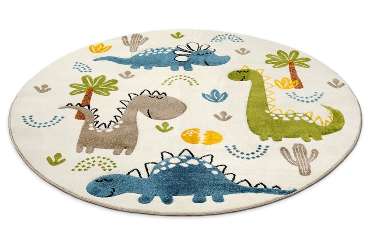 Kinderteppich Creme Weiß Dino & Friends Smart Kids 120 cm rund
