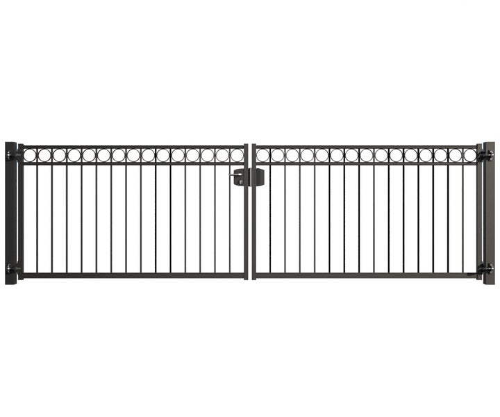 Doppeltor aus Metall mit kreisförmigem Design