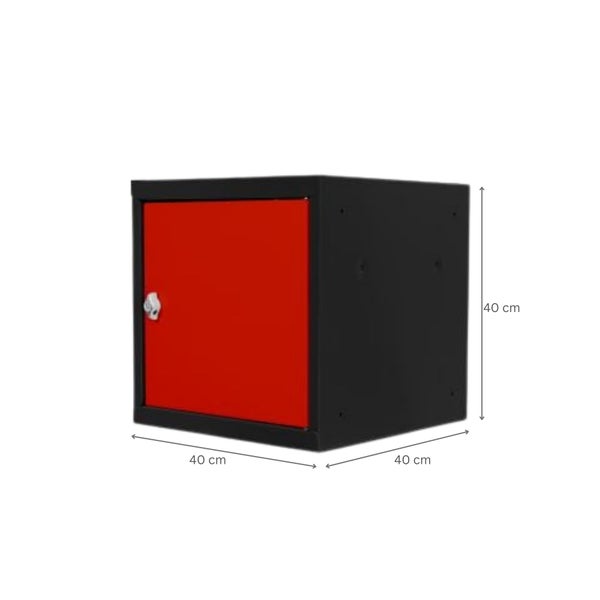 PROREGAL Schließfachwürfel Blocky mit Drehriegelschloss für Vorhängeschloss | HxBxT 40x40x40cm | Anthrazit/Verkehrsrot | Tresor, Schließfach