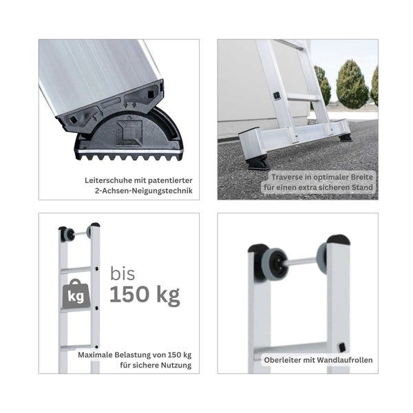PROREGAL Stufen-Mehrzweckleiter 3-Teilig mit Traverse 3 x 6 Stufen