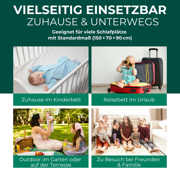 Vielseitig einsetzbar: Kinderbett zu Hause, Reisebett im Urlaub, Outdoor im Garten oder auf der Terrasse, Besuch bei Freunden und Familie