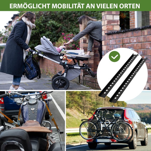 Möglichkeiten für Mobilität mit Kinderwagen, Motorrad und Fahrradträger