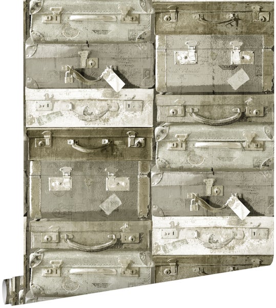 ESTAhome Tapete Vintage Koffer Hellbraun - 53 cm x 10.05 m - 138213