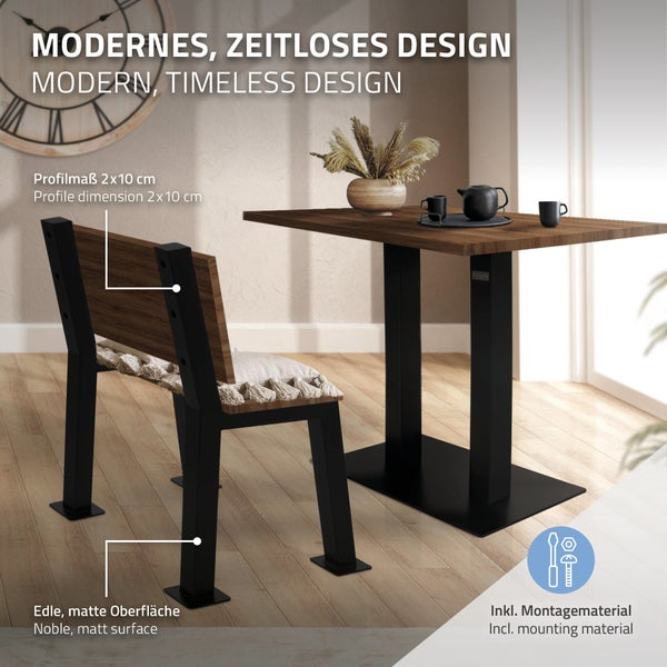 ML-Design 2 Stück Bankbeine H-Form 47x77,5cm Schwarz aus Stahl, stabil wetterfest rostfrei, Bankgestell aus Metall mit Rückenlehne für Außenbereich, DIY Gartenbank Bankkufen Bankfüße Parkbank Sitzbank