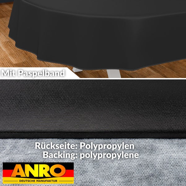 Schwarze Tischdecke mit Paspelband und Polypropylen Rückseite