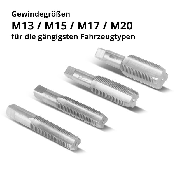 Gewindebohrer der Größen M13, M15, M17 und M20 für gängige Fahrzeugtypen