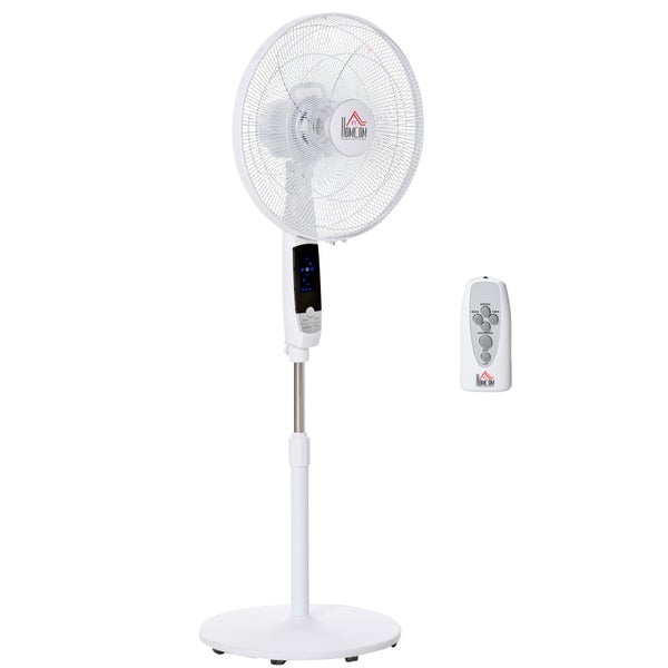 HOMCOM Standventilator, mit 5h Timer Fernbedienung, höhenverstellbar, 42cm x 45cm x 138cm, Stahl, Weiß