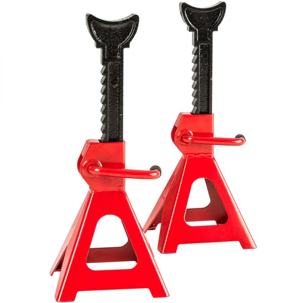 2er-Set Unterstellbock tectake  Ratschenmechanismus mit verriegelbarem Einhandhebel aus Stahl rot