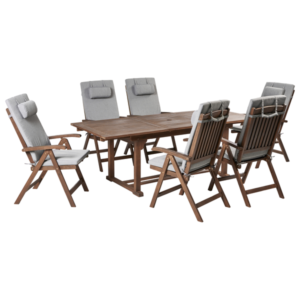 Gartenmöbel Set 6-Sitzer AMANTEA PREMIUM Akazienholz Grau meliert