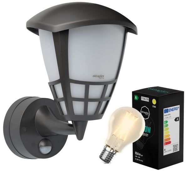 Bel Außenlampe mit Bewegungsmelder IP54 E27 2700K warmweiß 806lm Glühbirne anthrazit Außenleuchte 230V Bewegungsmelder