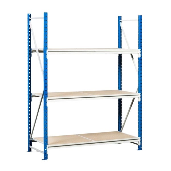 PROREGAL Weitspannregal Maximus Grundregal HxBxT 250 x 225 x 60 cm 4 Ebenen Spanplatten Fachboden Fachlast 375 kg Lichtblau & Lichtgrau