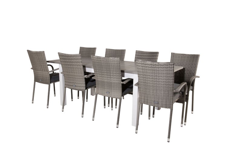 Albany Gartenset Tisch 90x160/240cm und 8 Stühle Anna grau. 90 X 160 X 75 cm