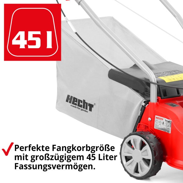 Hecht Rasenmäher mit Grasfangkorb und 45 Liter Fassungsvermögen