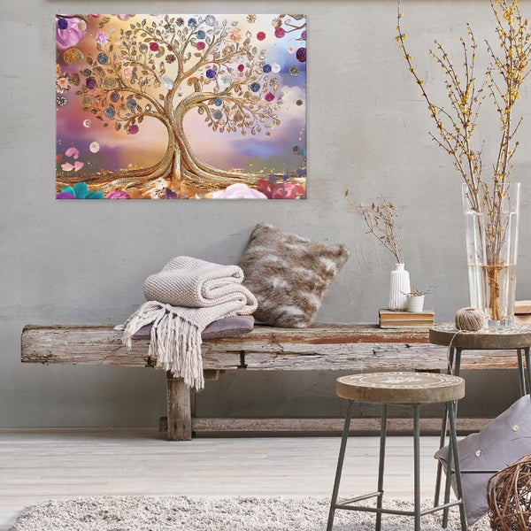 Wandbild Abstrakt Baum bunt Modern Leinwandbild 60x40 cm