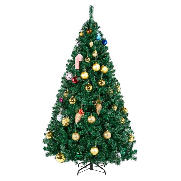 Geschmückter künstlicher Weihnachtsbaum mit Christbaumkugeln und Baumschmuck