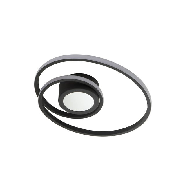 Moderne LED-Deckenleuchte in Schwarz mit drei ovalen Ringen und integriertem Leuchtmittel.