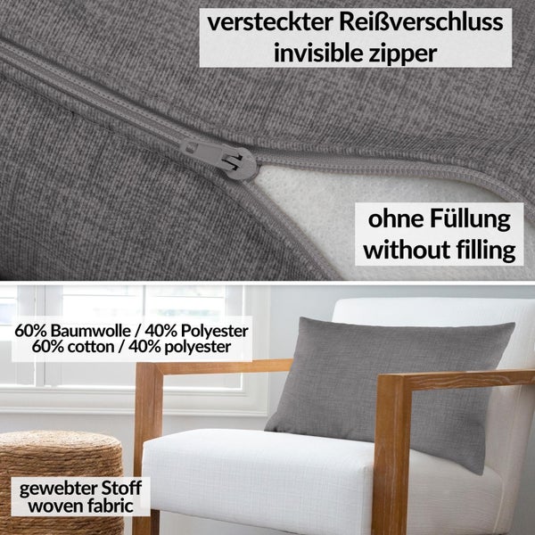Kissenhülle Grau  30x50cm ohne Füllung Leinenoptik