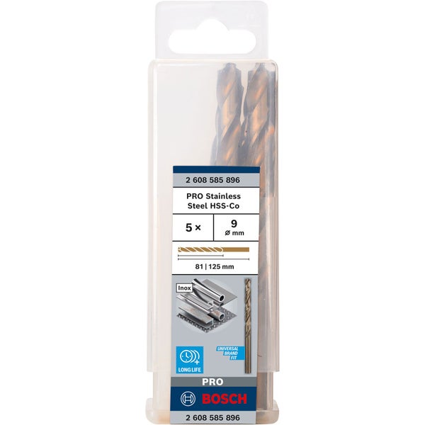 Bohrer-Set aus Edelstahl, HSS-Co, 5 Stück, 9 mm, Bosch