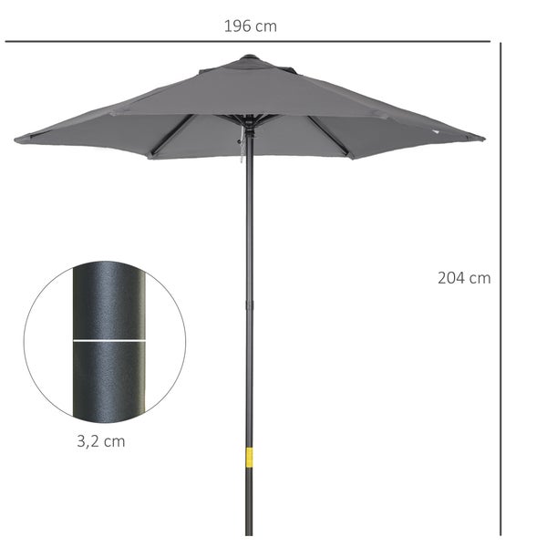 Outsunny Sonnenschirm Ø196 cm, Drehbar Sonnenschirm mit Knickfunktion, sechseckig Balkonschirm Strandschirm windfest stabil Marktschirm Kurbelschirm Sonnenschutz für Strand Balkon Garten, Dunkelgrau