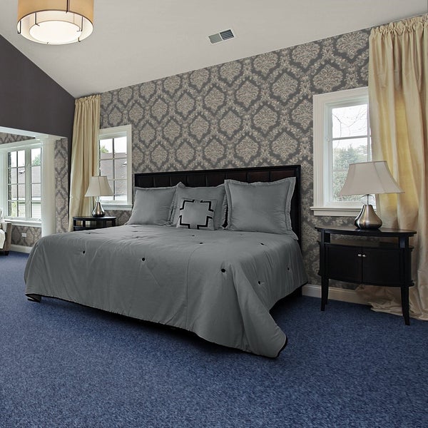 Teppichboden blau Meterware strapazierfähige Auslegware mit Schlingen Struktur robust 400 cm Breite (Meterware)