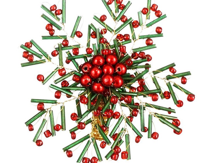 Weihnachtsbaumschmuck aus Glasperlen in Form eines Sterns mit Beerenmotiv