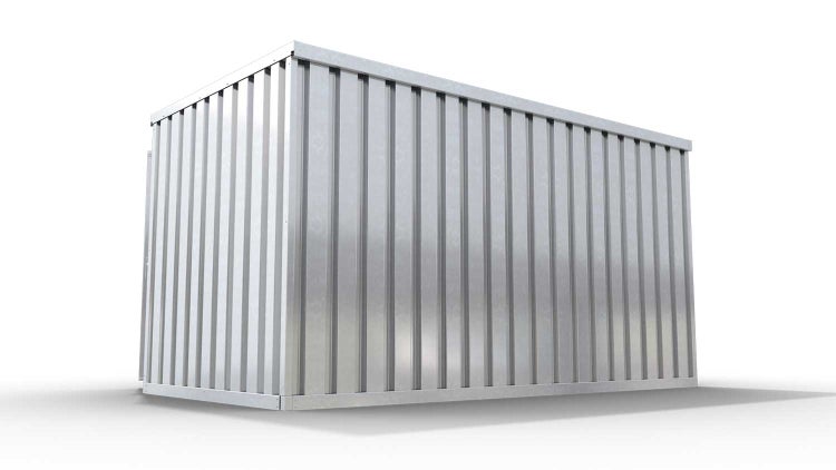 Lagercontainer Gerätehaus XXL  – 12 qm, H2150 x B6080 x T2170 mm, verzinkt, mit Holzfußboden, 1270 mm Einflügeltür mittig in Breitseite, zerlegt
