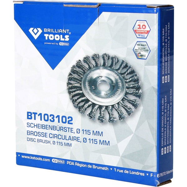 Drahtbürste mit 115 Millimeter Durchmesser in Produktverpackung