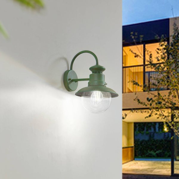 Lindby Wandleuchte außen (Laterne) Celinor (spritzwassergeschützt (Landhaus, Vintage Rustikal) in Grün aus Metall (1 flammig E27) - Außenwandleuchten Wandlampe Led Außenlampe Outdoor