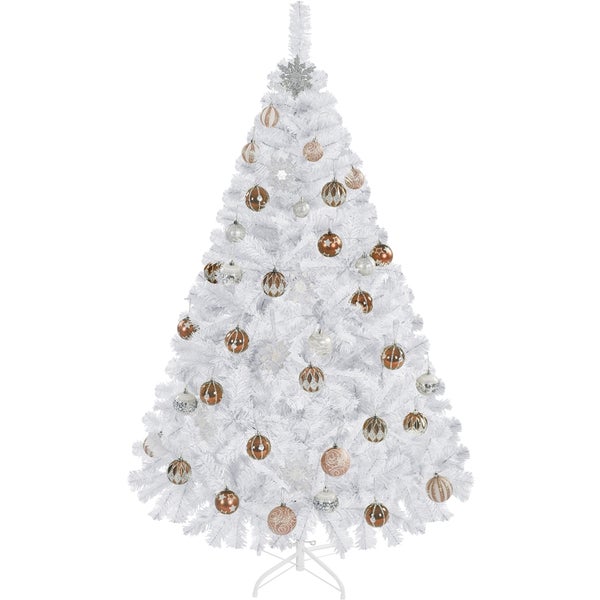 Geschmückter, künstlicher Weihnachtsbaum in Weiss