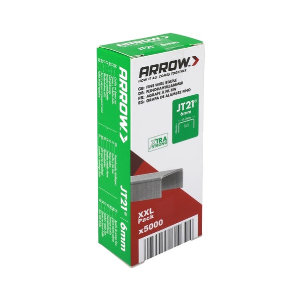 Arrow Feindrahtklammern JT21, 6 Millimeter Länge, 11,3 Millimeter Breite, XXL Packung mit 5000 Stück.