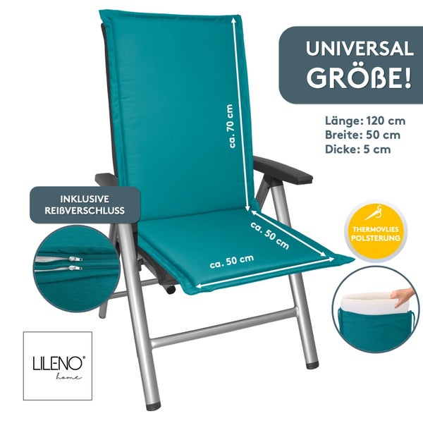 Lileno Home Hochlehner-Auflage, Maße circa 120 mal 50 mal 5 Zentimeter, mit Reißverschluss und Thermovlies-Polsterung.