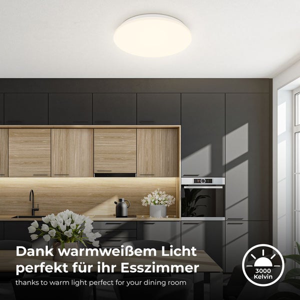 Deckenlampe Ø26 cm - 12W, 1190lm, LED, mit Bewegungsmelder, IP44, warmweiß, weiß