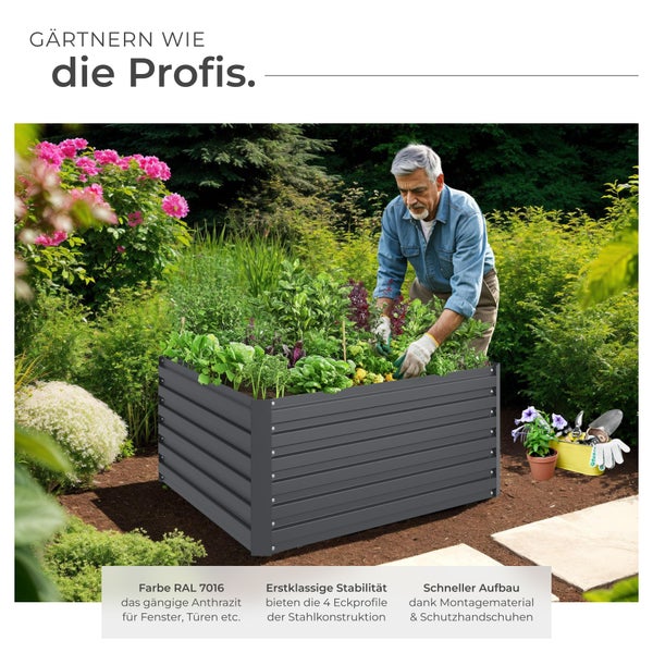Hochbeet tectake Blomma 120 x 100 x 56 cm aus verzinktem Stahl anthrazit